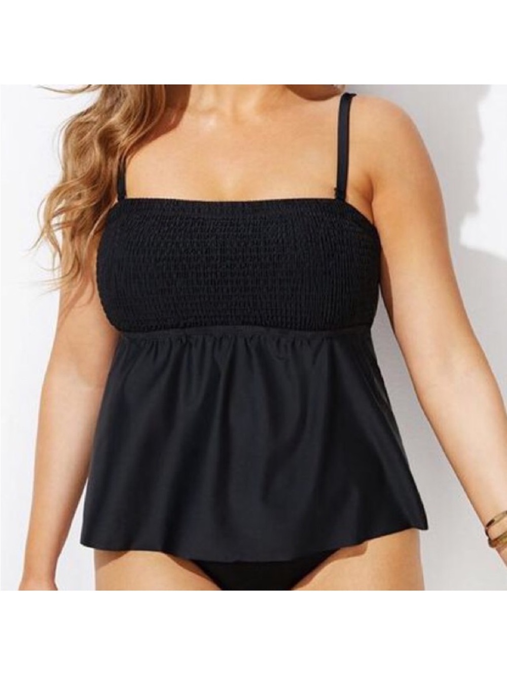 Swimsuits For All Black Smocked Tankini Top